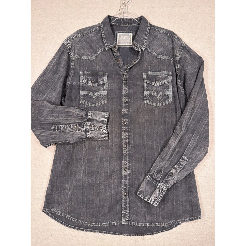 BKE Vintage Mens XL Athletic Fit Western Pearl Snap Shirt Faded Black Distressed